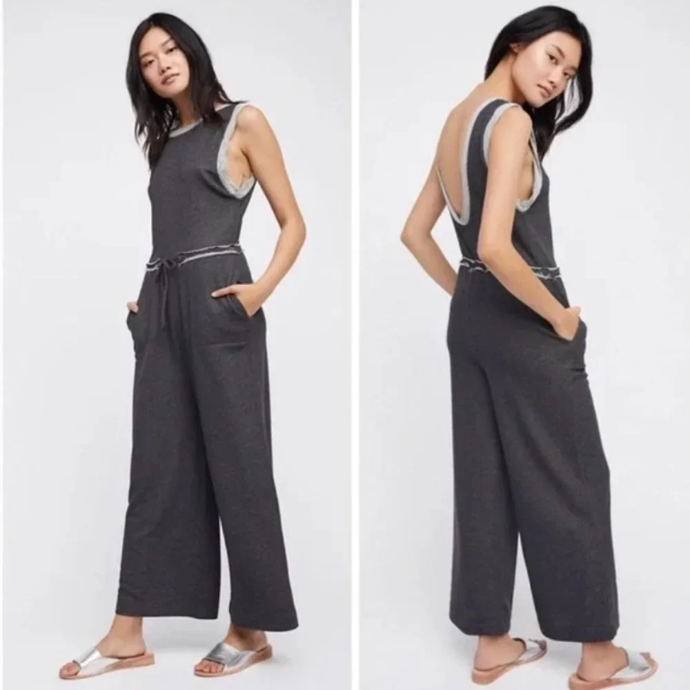 Free People Nikki Dark Gray French Terry Jumpsuit